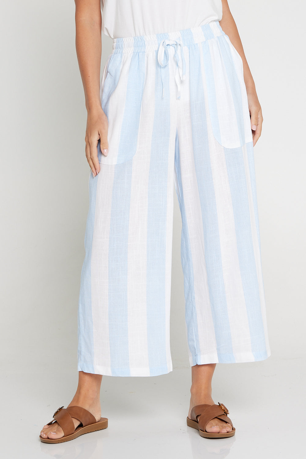 Aiko Linen Pants - Sky Blue/White Stripe