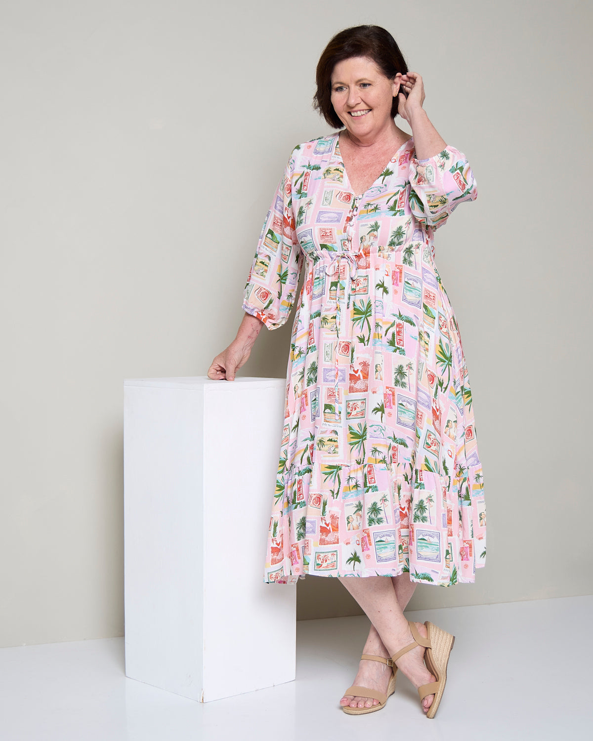 Ainsley Tropical Peach Midi Dress