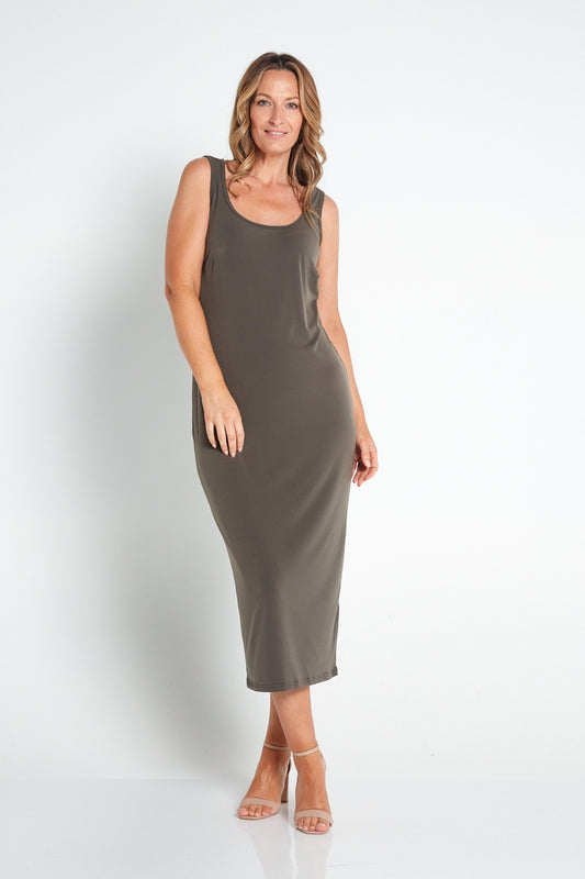 Amy Midi Stretch Slip - Khaki