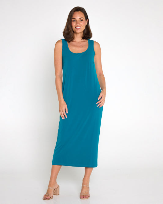 Amy Midi Stretch Slip - Teal