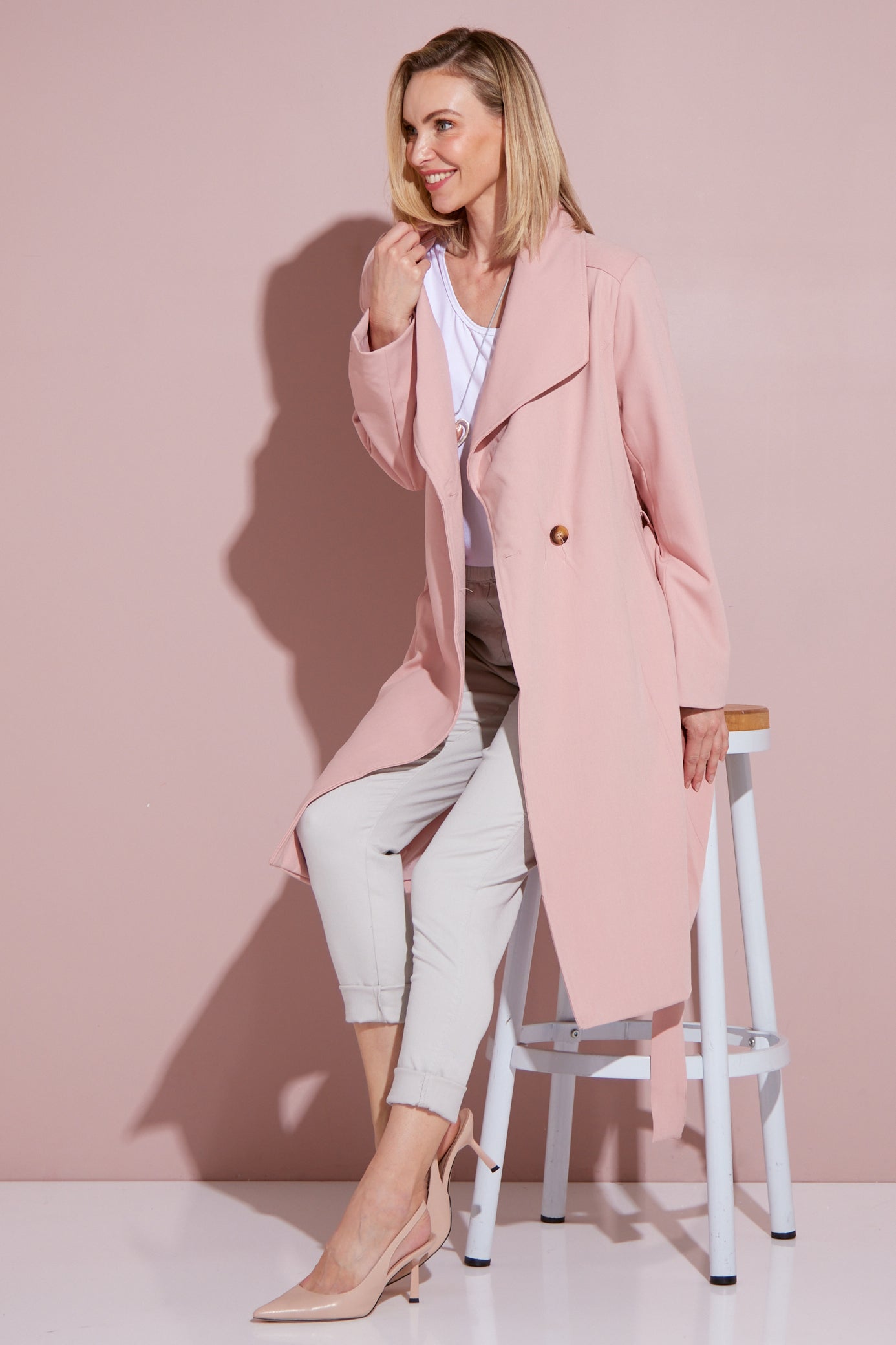 Pink wrap fashion coat