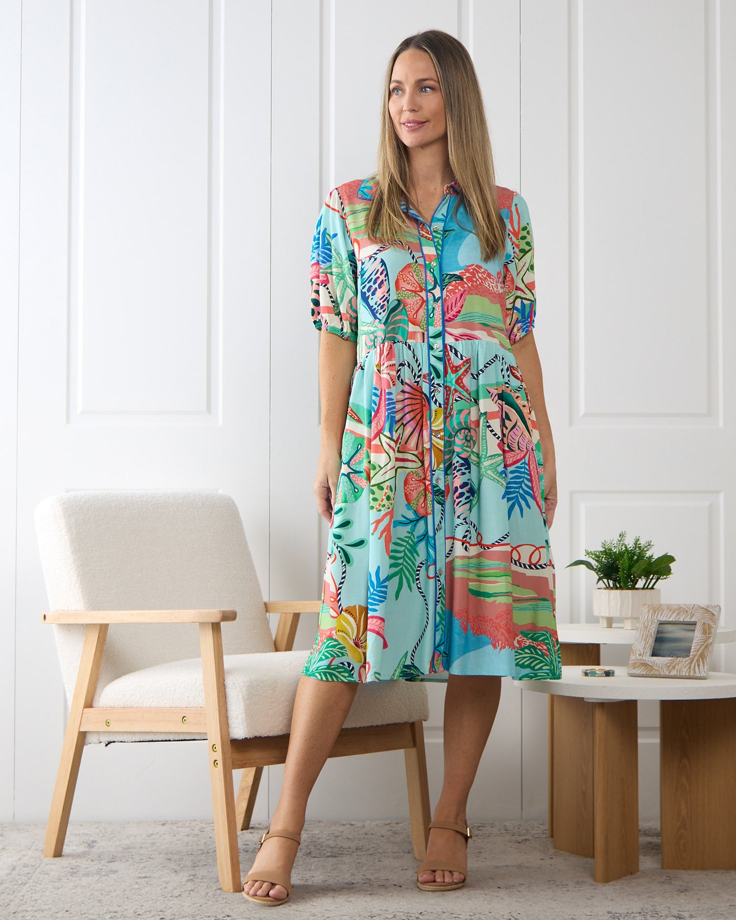 Rio Reef Shirt Dress - Tropical Beach Print
