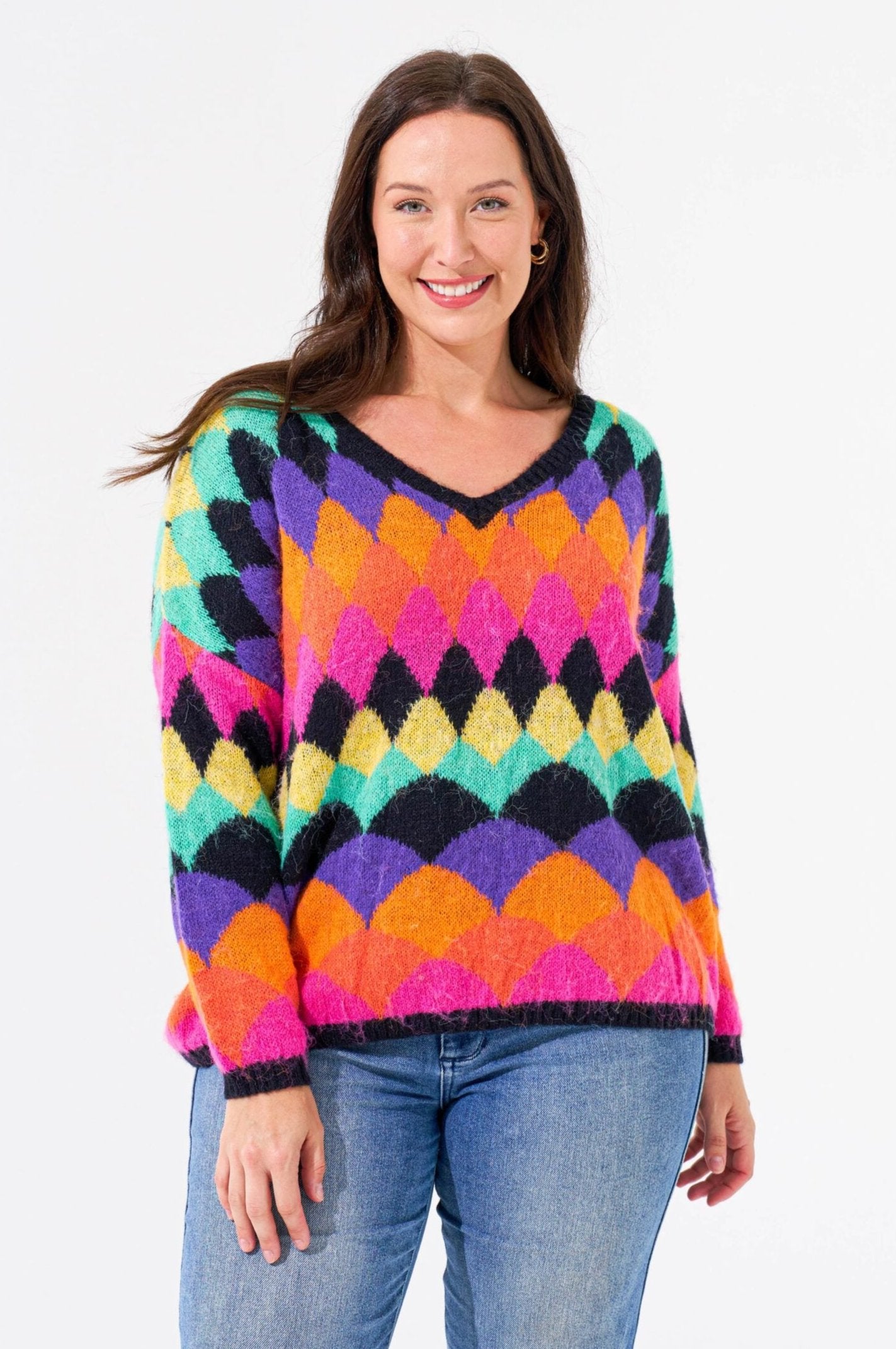 Colourful knit jumper hotsell