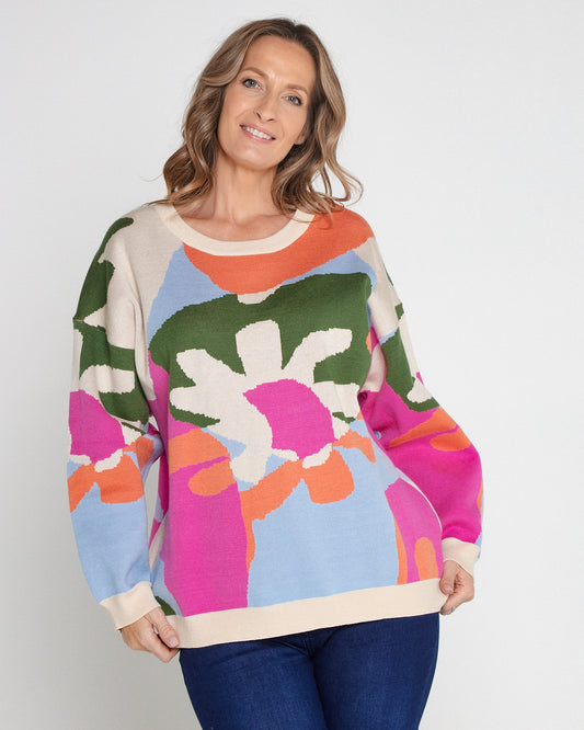 Alyssia Knit Jumper - Multi Bold Flower
