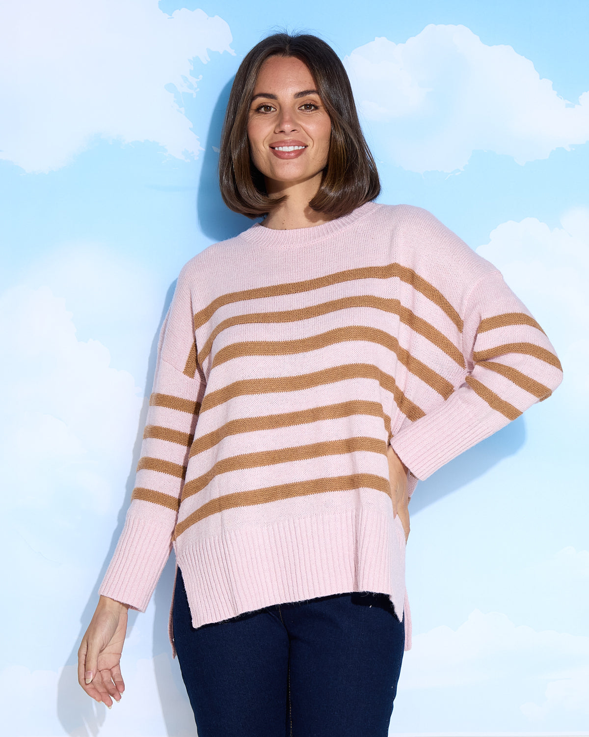Rhianna Knit Jumper - Pink/Ginger Stripe