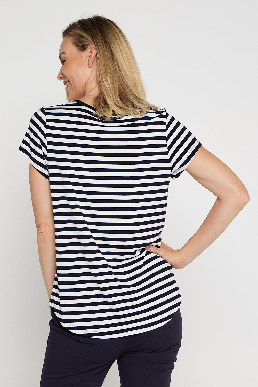 Alison Bamboo Tee - White/Navy Stripe