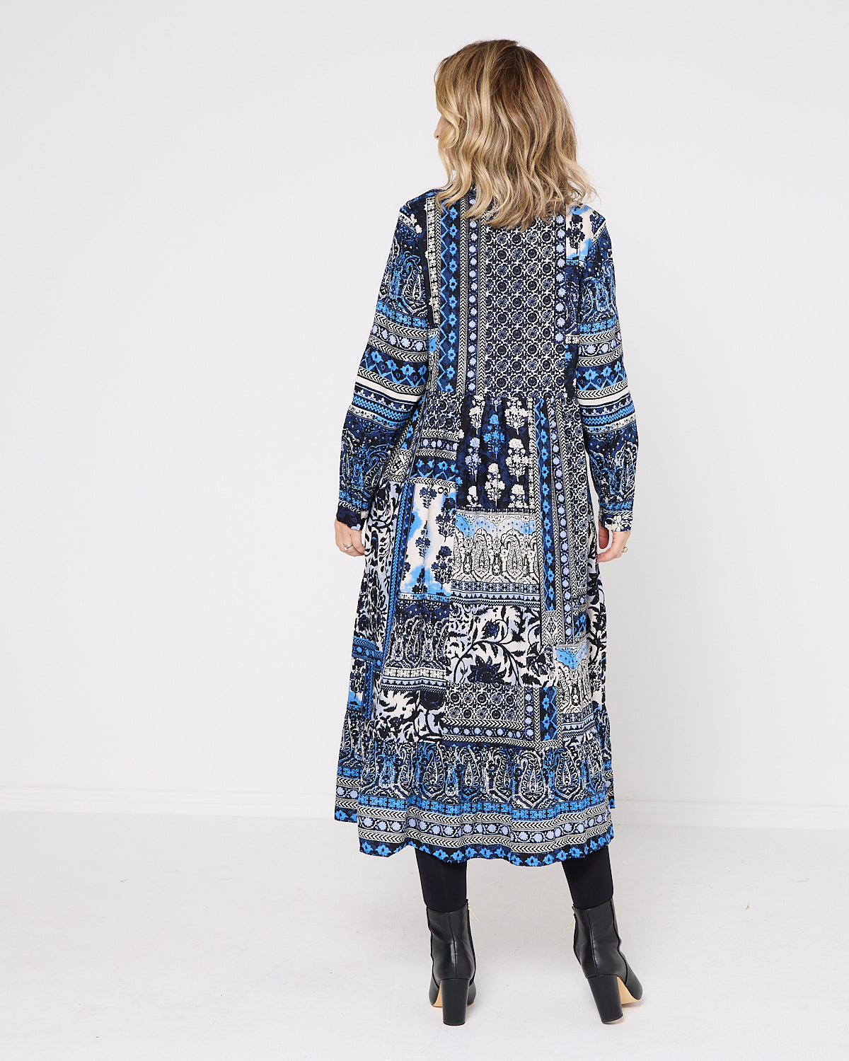 Bhadoi Maxi Dress - Blue Patchwork