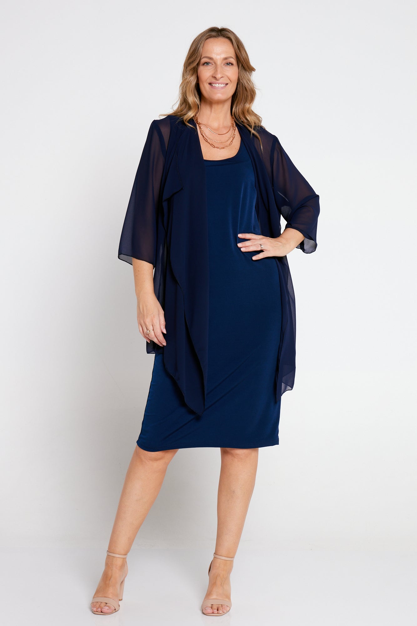 Bianca Chiffon Waterfall Jacket Navy TULIO Fashion