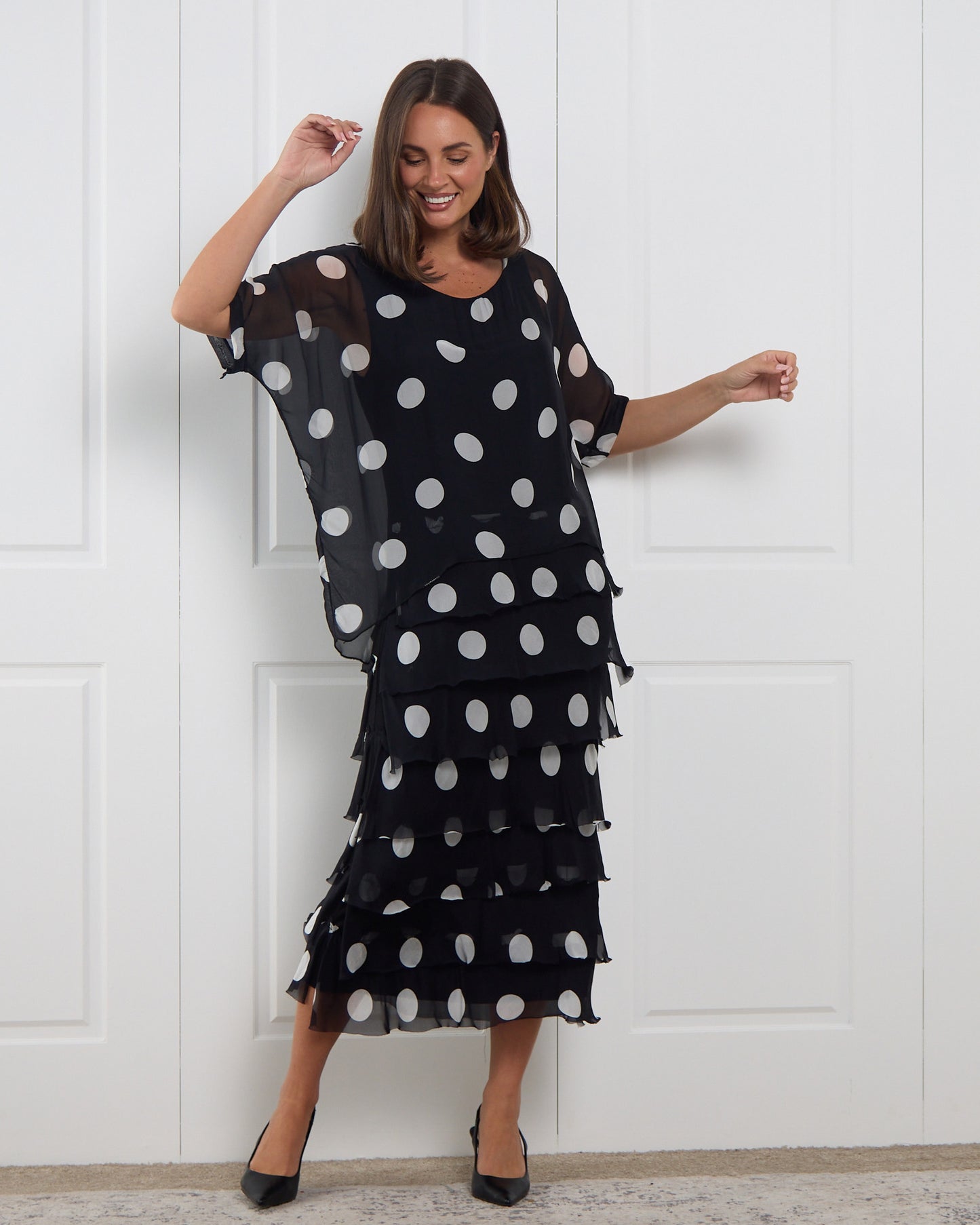 Margo Silk Dress - Black/Polka Dot