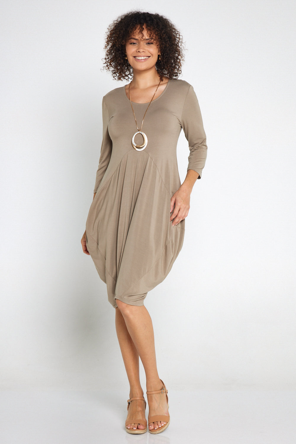 Sarika Butter Soft Bounce Dress Beige TULIO Fashion sarika-butter-soft-bounce-dress-beige-tulio-fashion