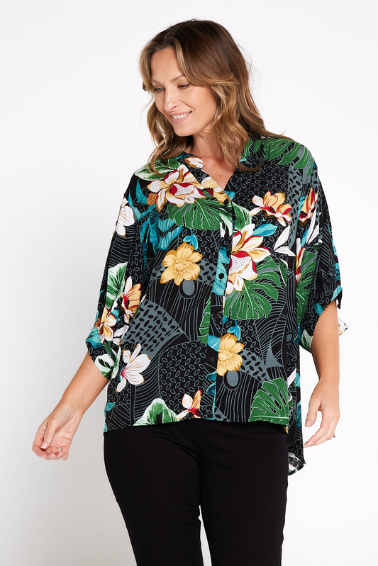Bridgenorth Blouse - Black/Monstera Flora
