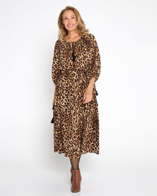Elise Dress - Brown Leopard Print
