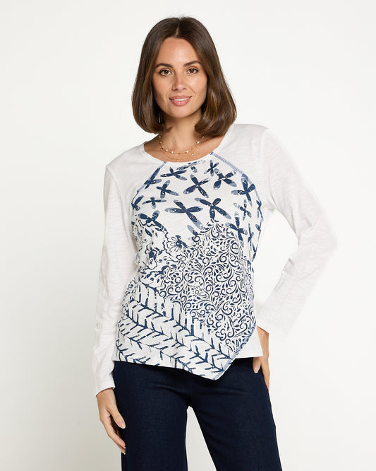 Bandana Long Sleeve Cotton Tee - White