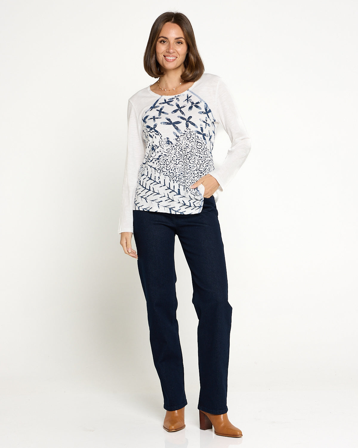 Bandana Long Sleeve Cotton Tee - White