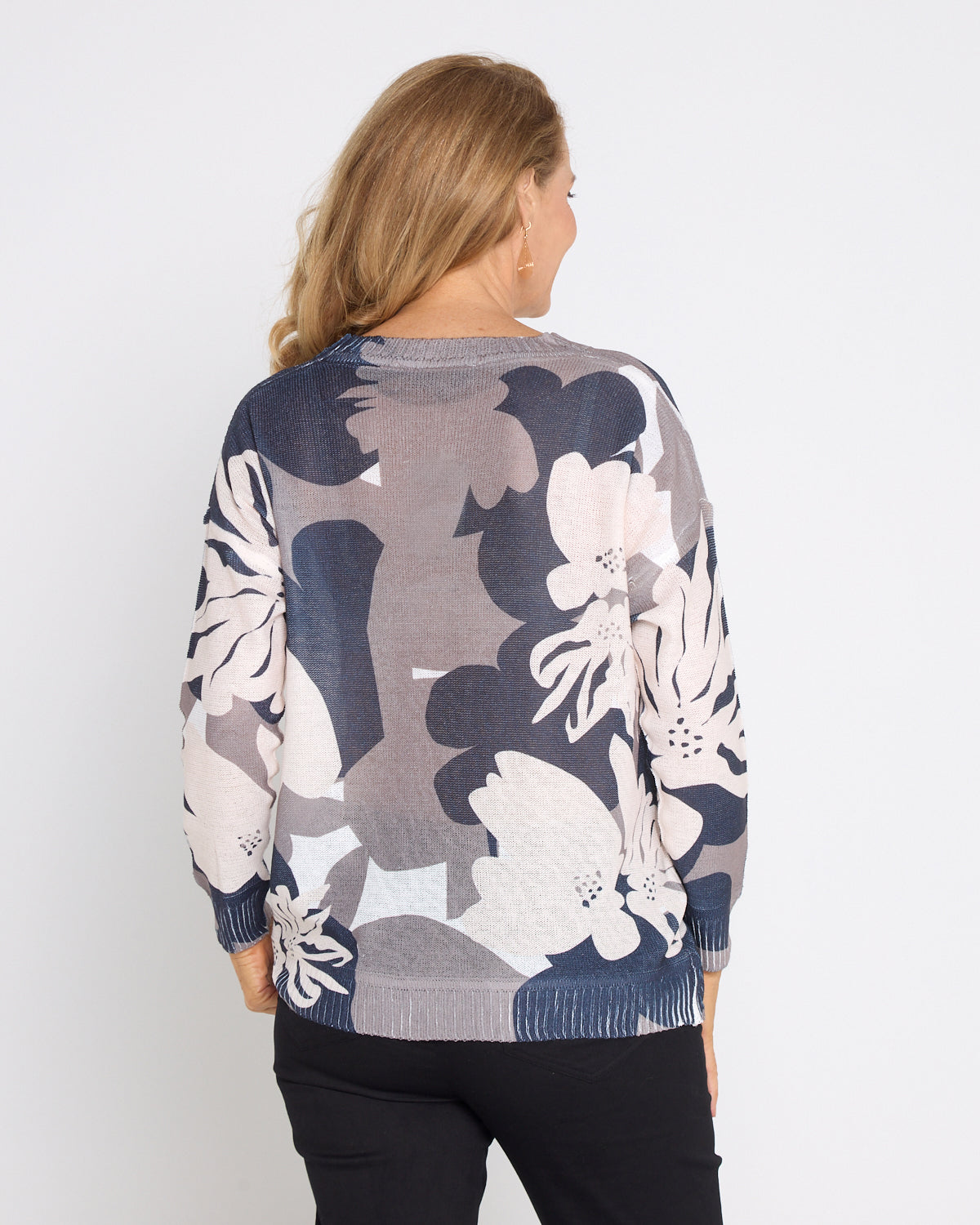 Amina Knit Top - Monochrome Bloom