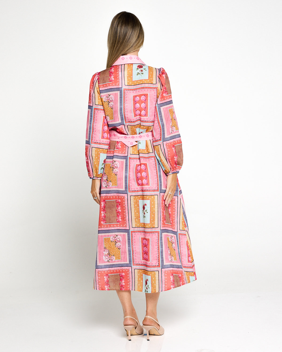 Calista Belted Shirt Dress - Pink Picnic