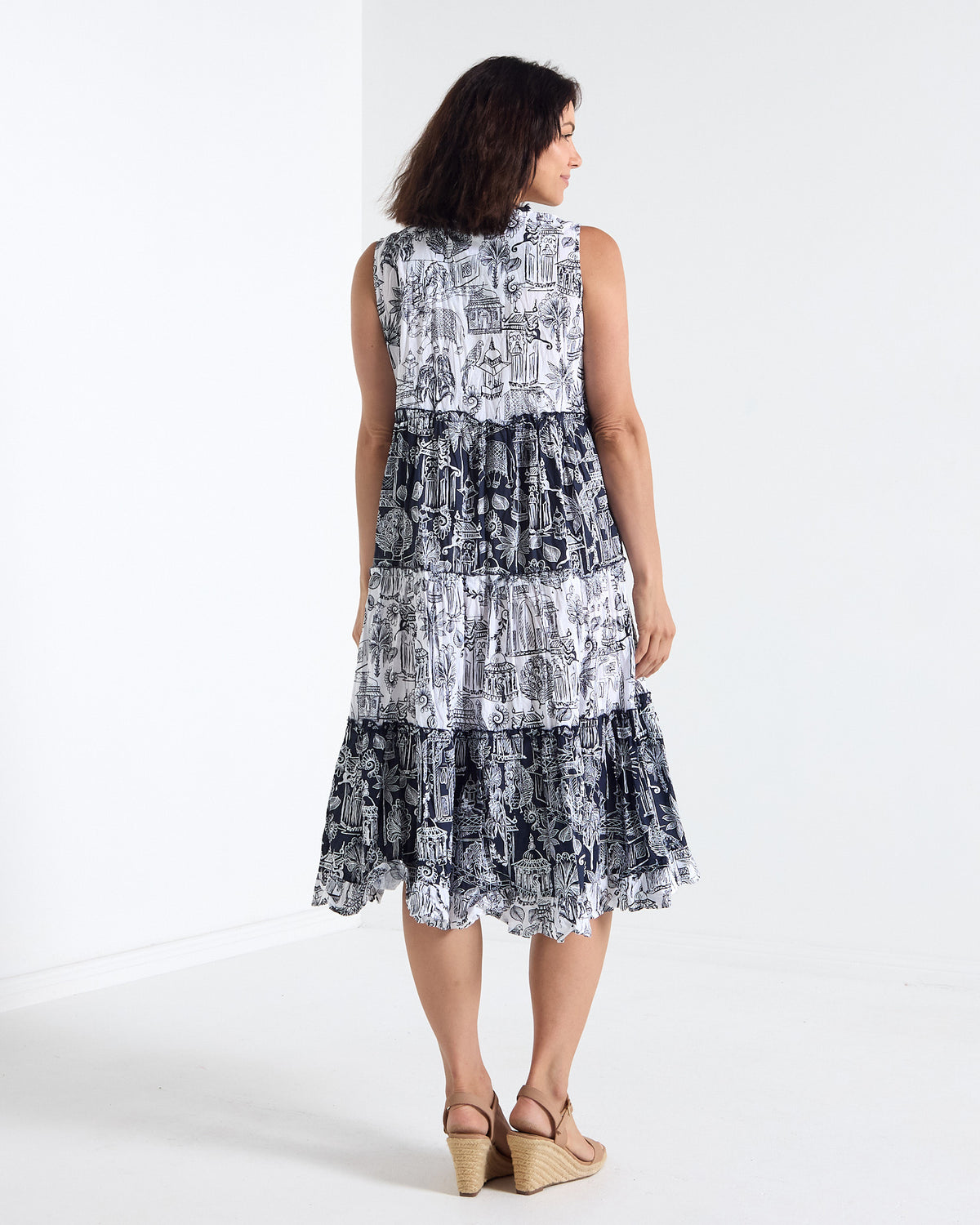 Cassis Sleeveless Cotton Dress - Navy & White