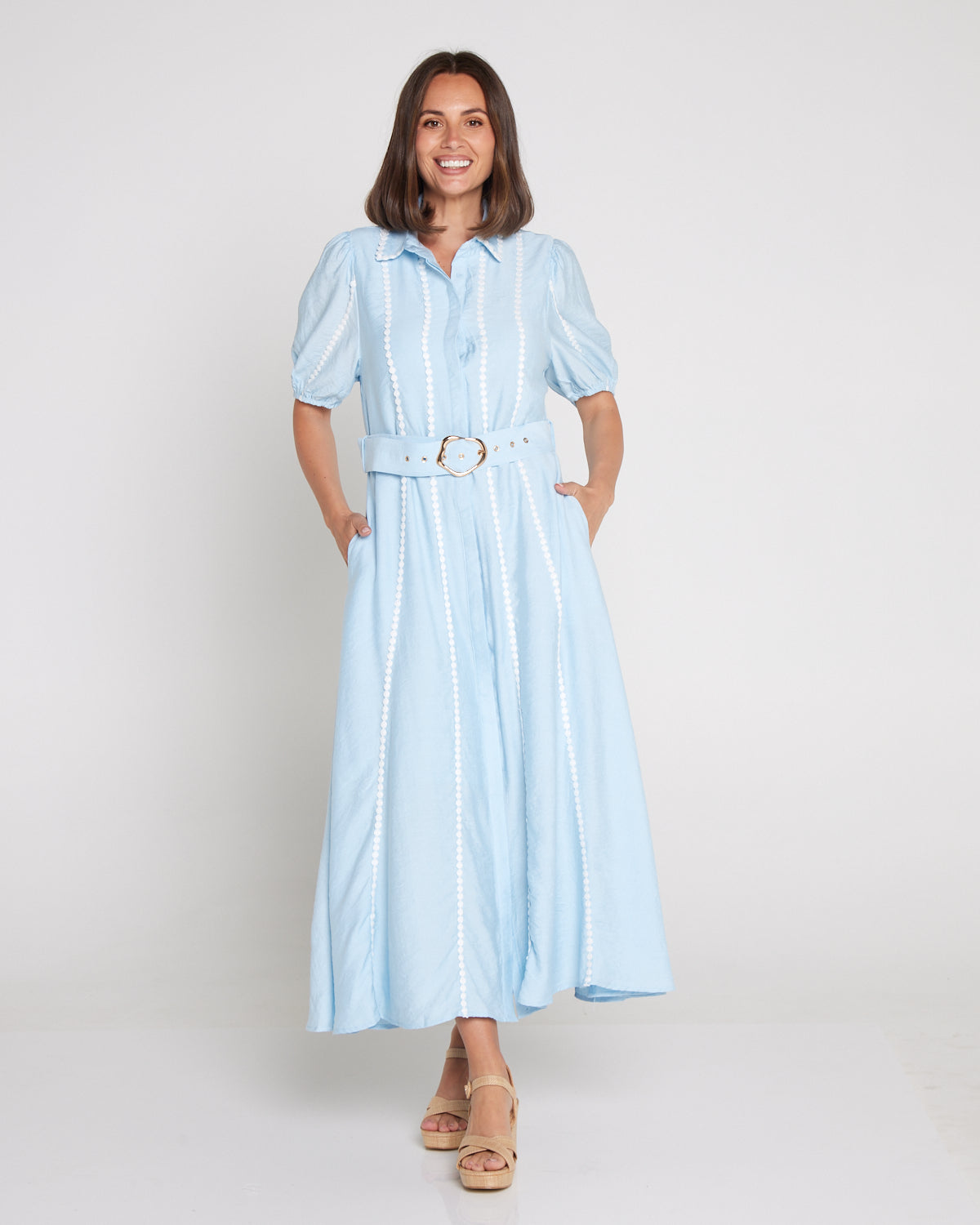 Celeste Sky Blue Shirt Dress with Belt | TULIO TULIO Fashion Celeste Sky Blue Shirt Dress with Belt | TULIO TULIO Fashion