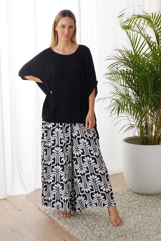 Cora Palazzo Pants - French Navy/Print