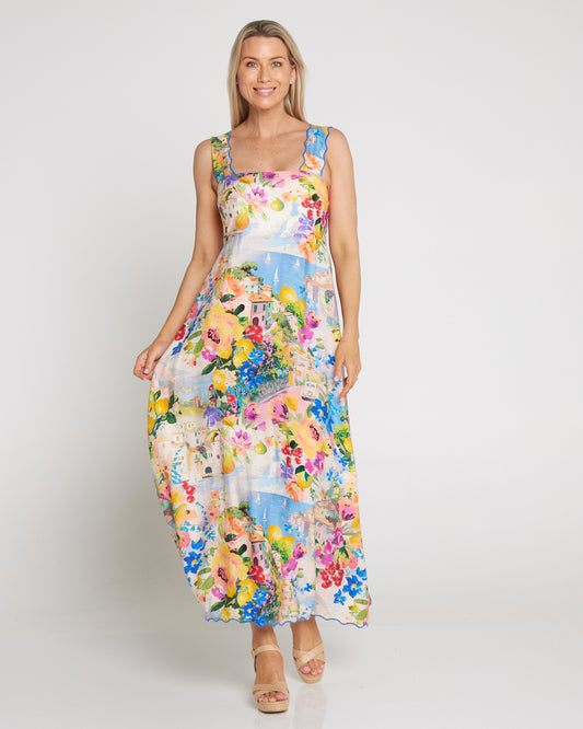 Costa Brava Scallop Strap Dress - Seaside Vista