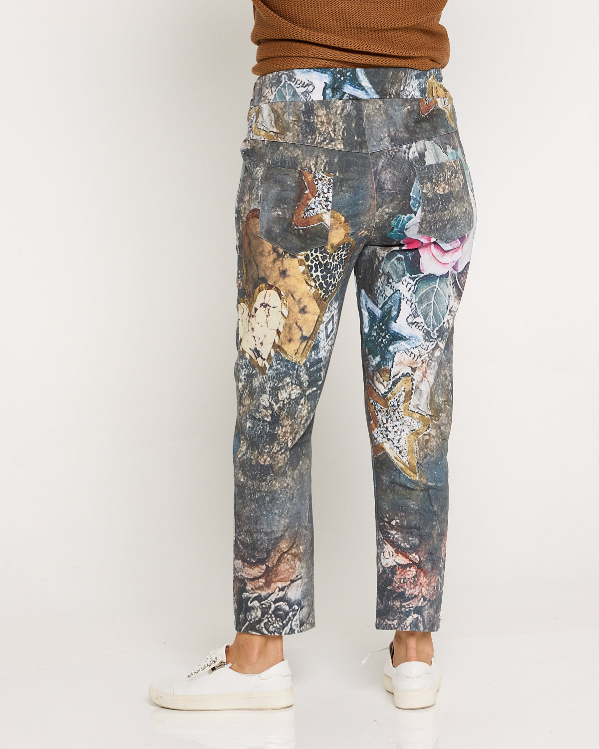 Everlee Cotton Pants - Gold Floral Collage
