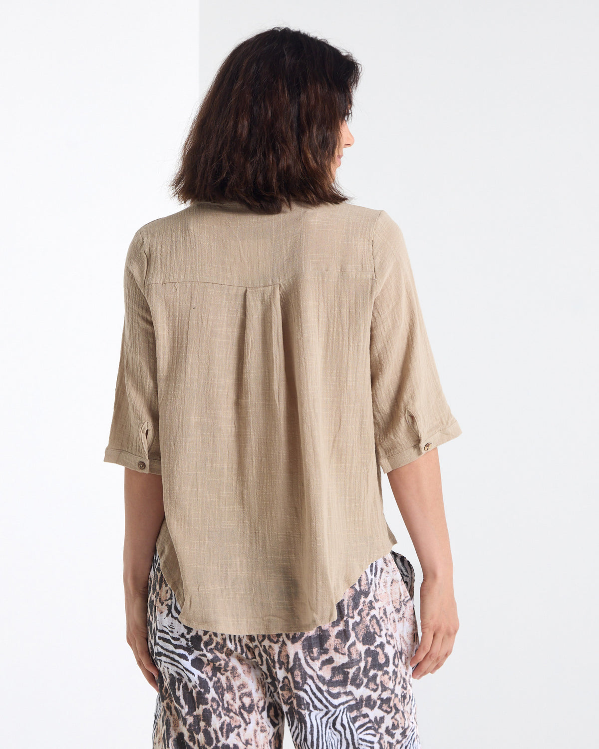 Clare Linen Blend Top - Beige