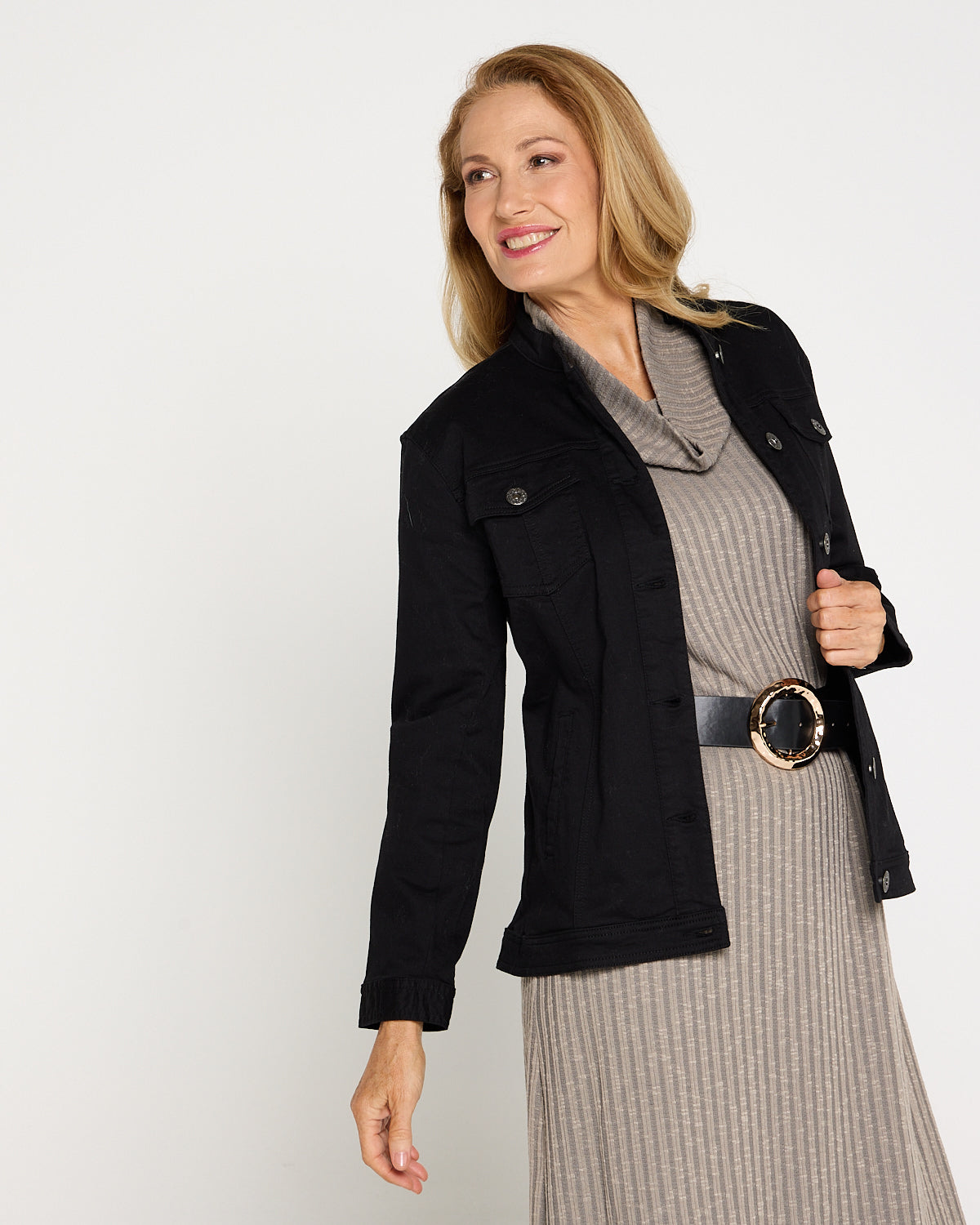 Womens Coats Stretch Black Denim Jacket Black Cafe Latte