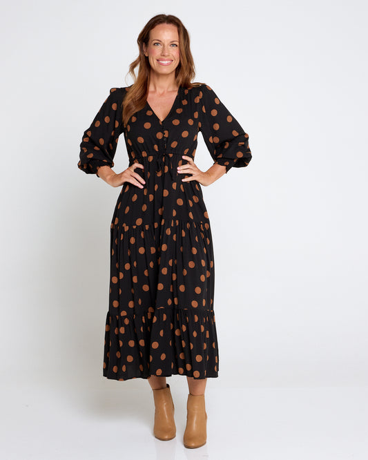 Evelina Maxi Dress - Black/Brown Spot