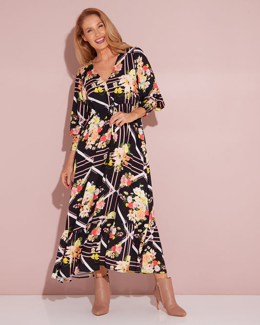 La Fiesta Dress - Black/Pink Floral