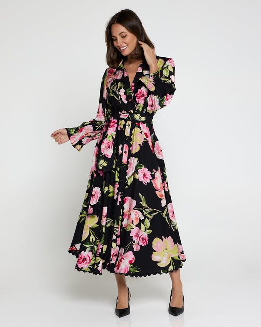 Zayla Dress - Black/Pink Rose