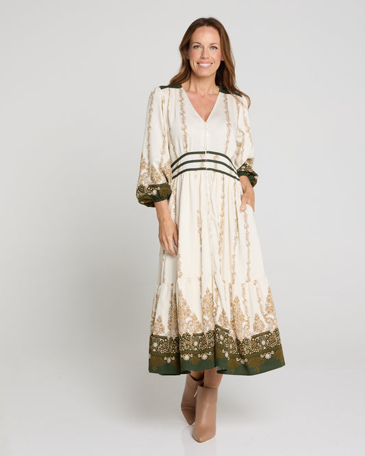 Kamari Dress - Cream/Forest Tapestry