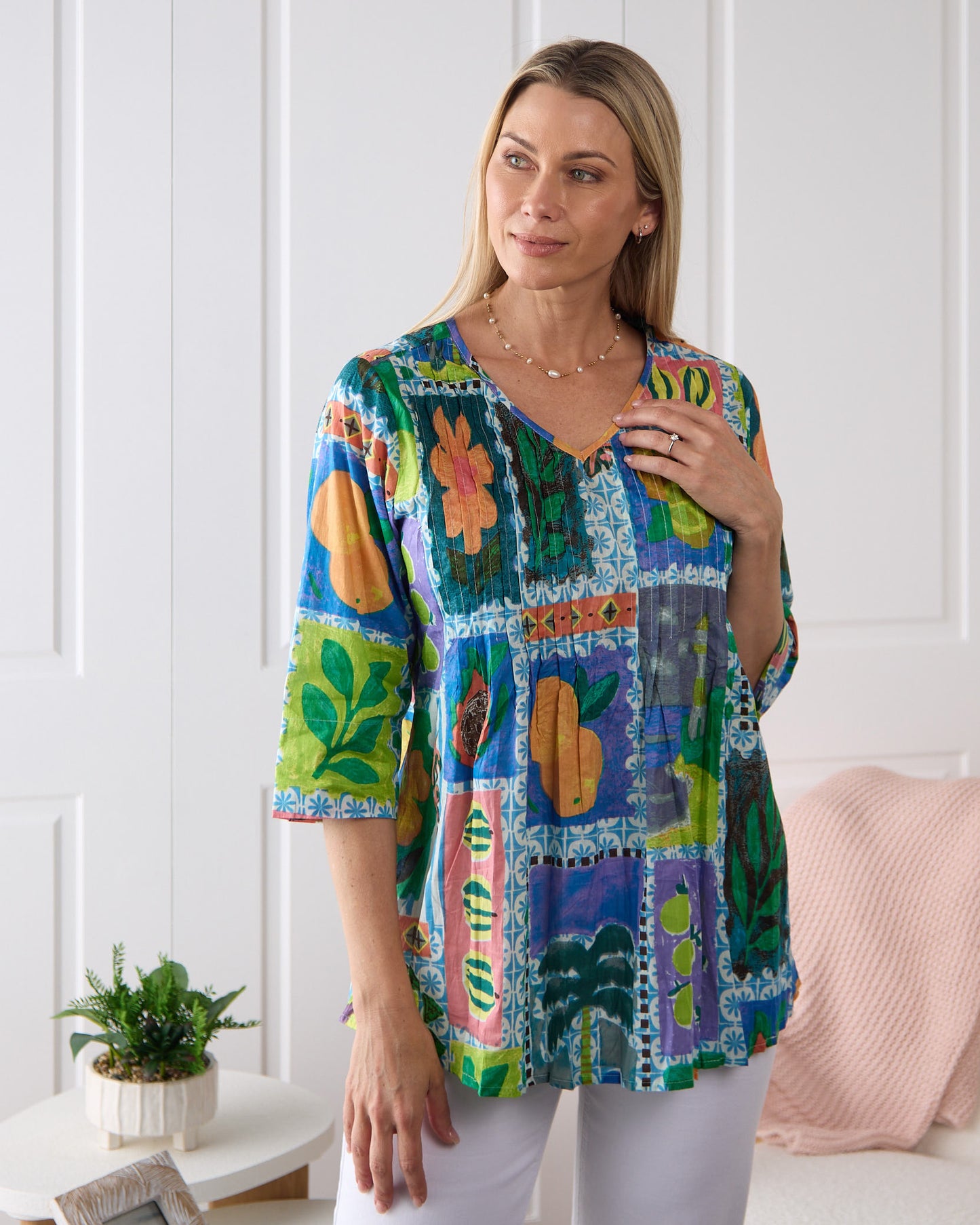 Tina Pleated Top - Fruit Cocktail Collage