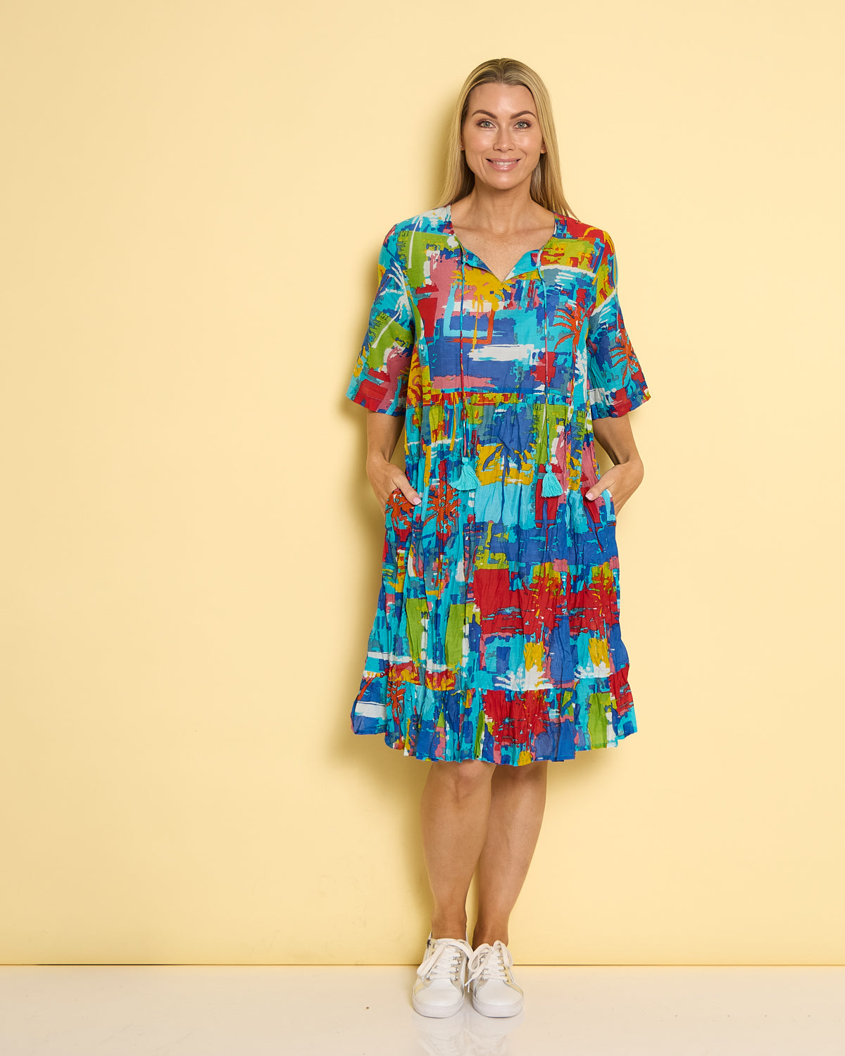 Charli Cotton Tassel Tie Dress - Painted Palms