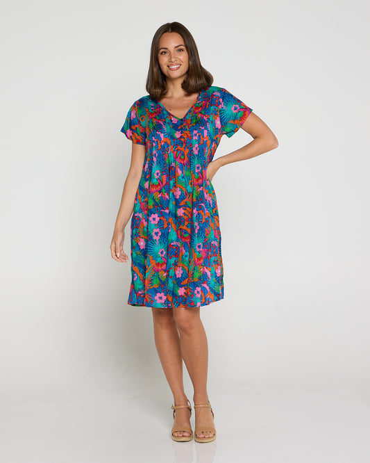 Nicola Cap Sleeve Cotton Dress - Macau Tropical