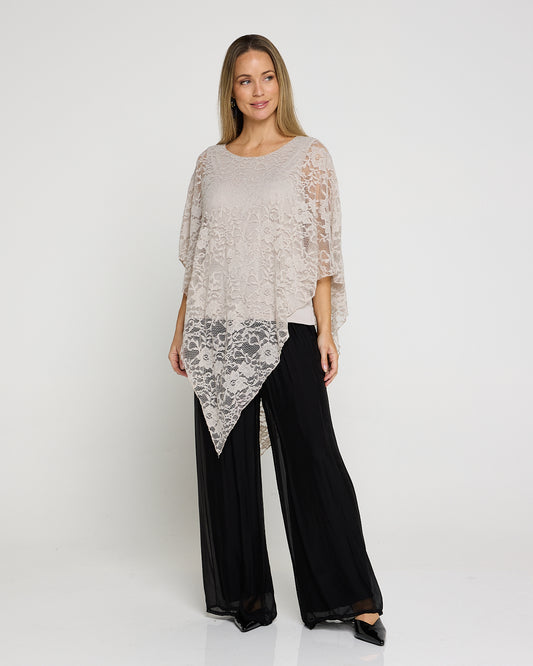 Eliza Lace Overlay Top - Griege