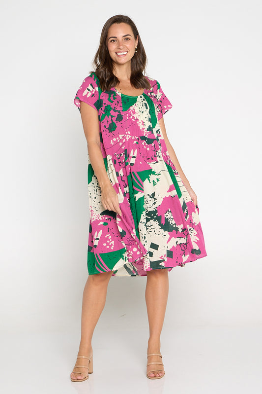 Emery Cotton Dress - Berry/Forest