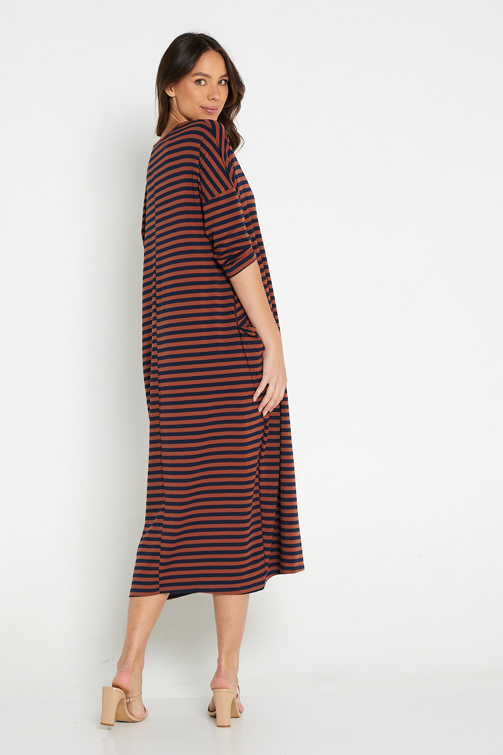 Emmy Maxi Dress - Brown Navy Stripe