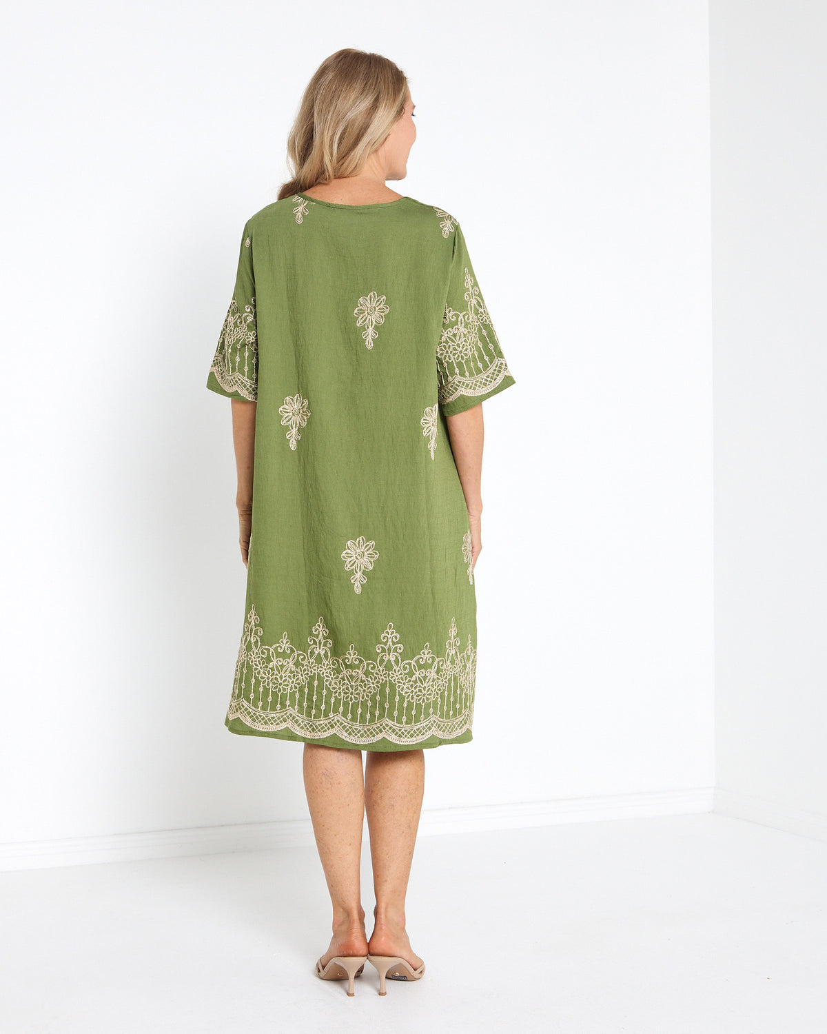 Zinnia Embroidered Dress - Moss Green