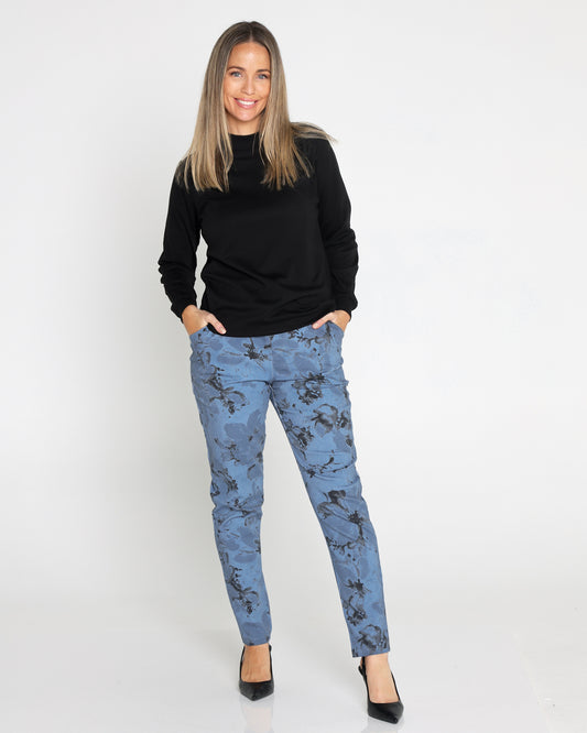 Alda Stretch Cotton Pants - Blue Floral