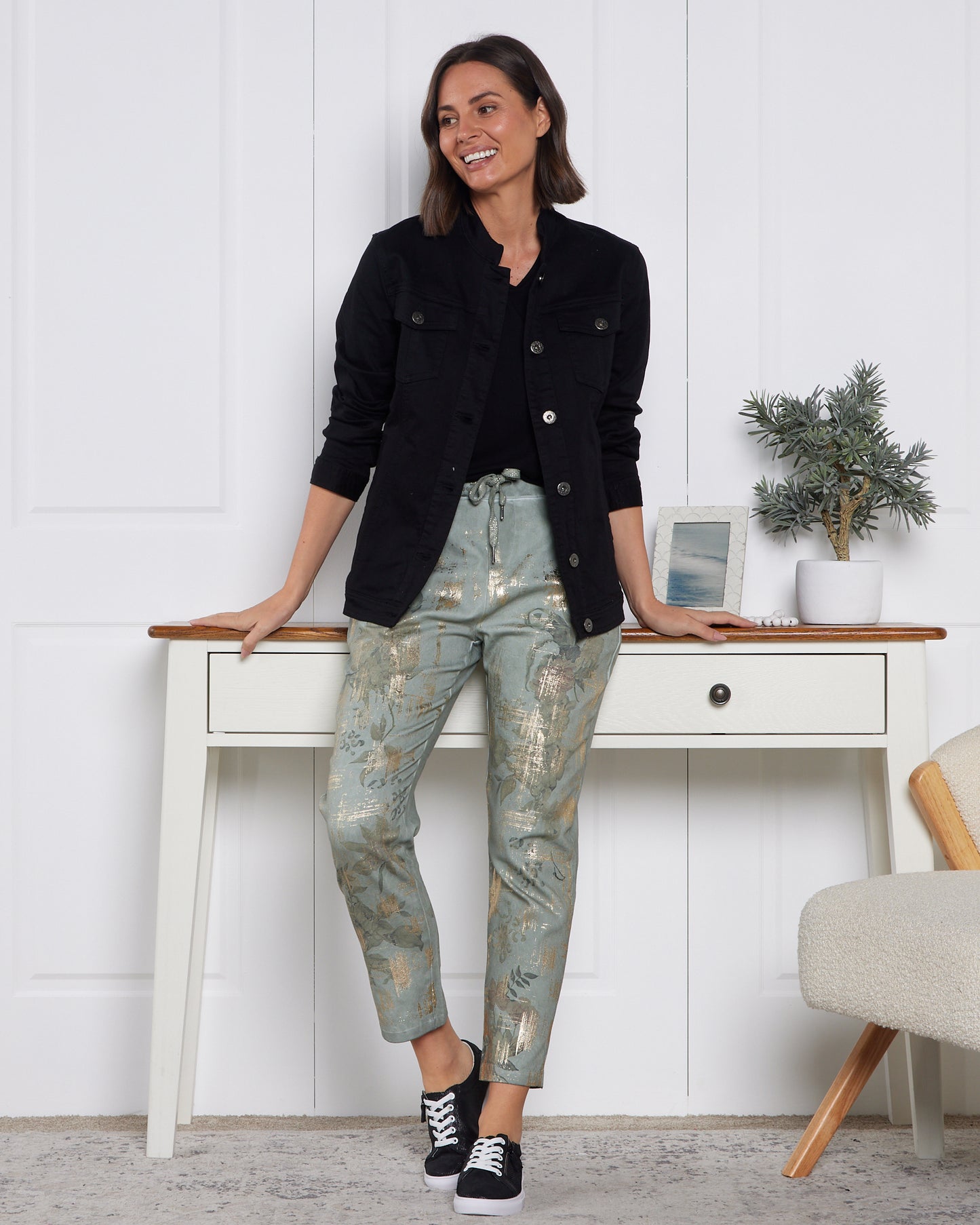 Ridley Pants - Sage & Gold Foil