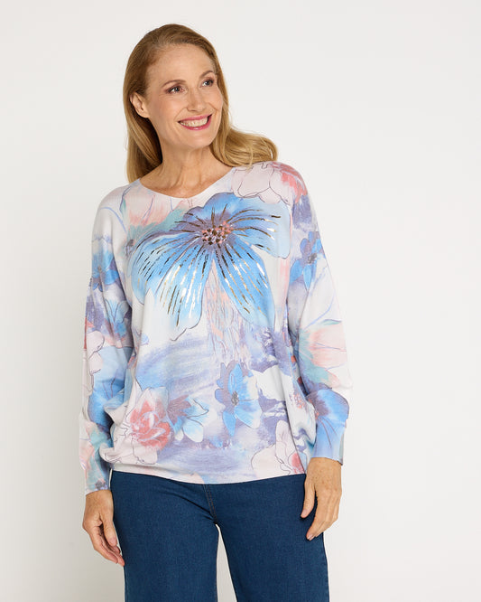 Skye Knit Top – Blue Bloom