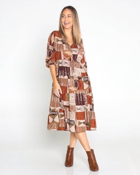 Haisley Cotton Dress - Mocha Patchwork