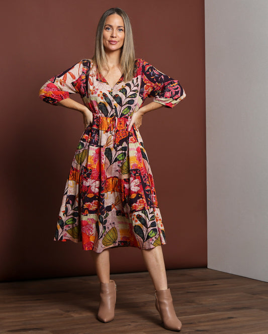 Haisley Cotton Dress - Autumn Tiles