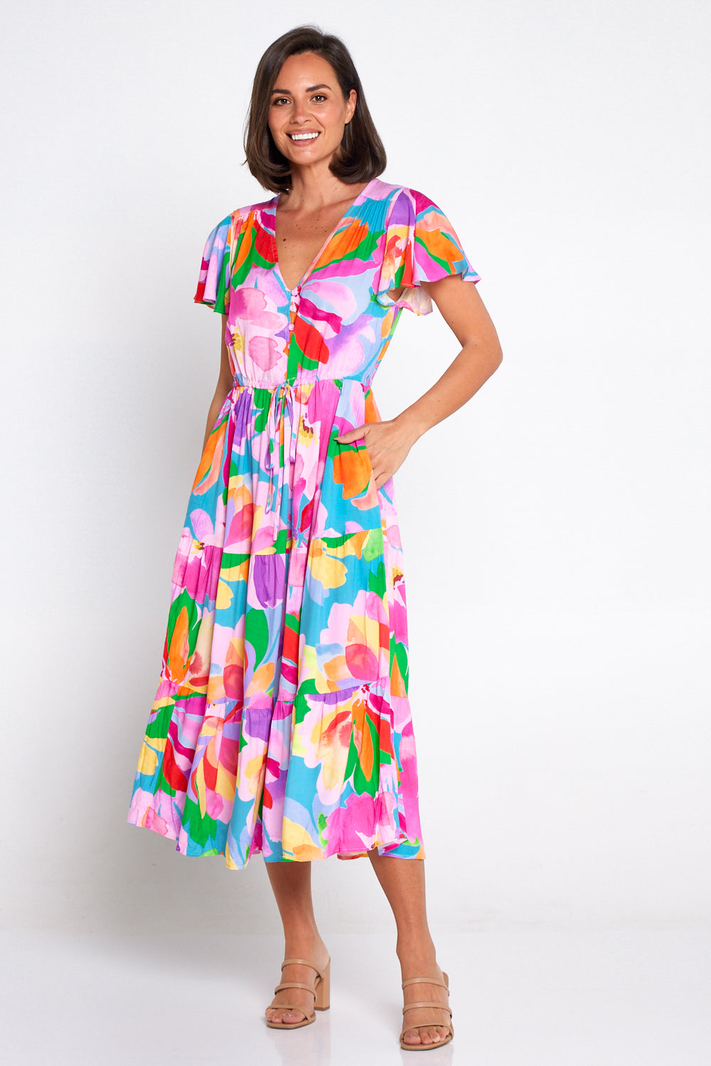 Visummer S S Midi Dress Hibiscus