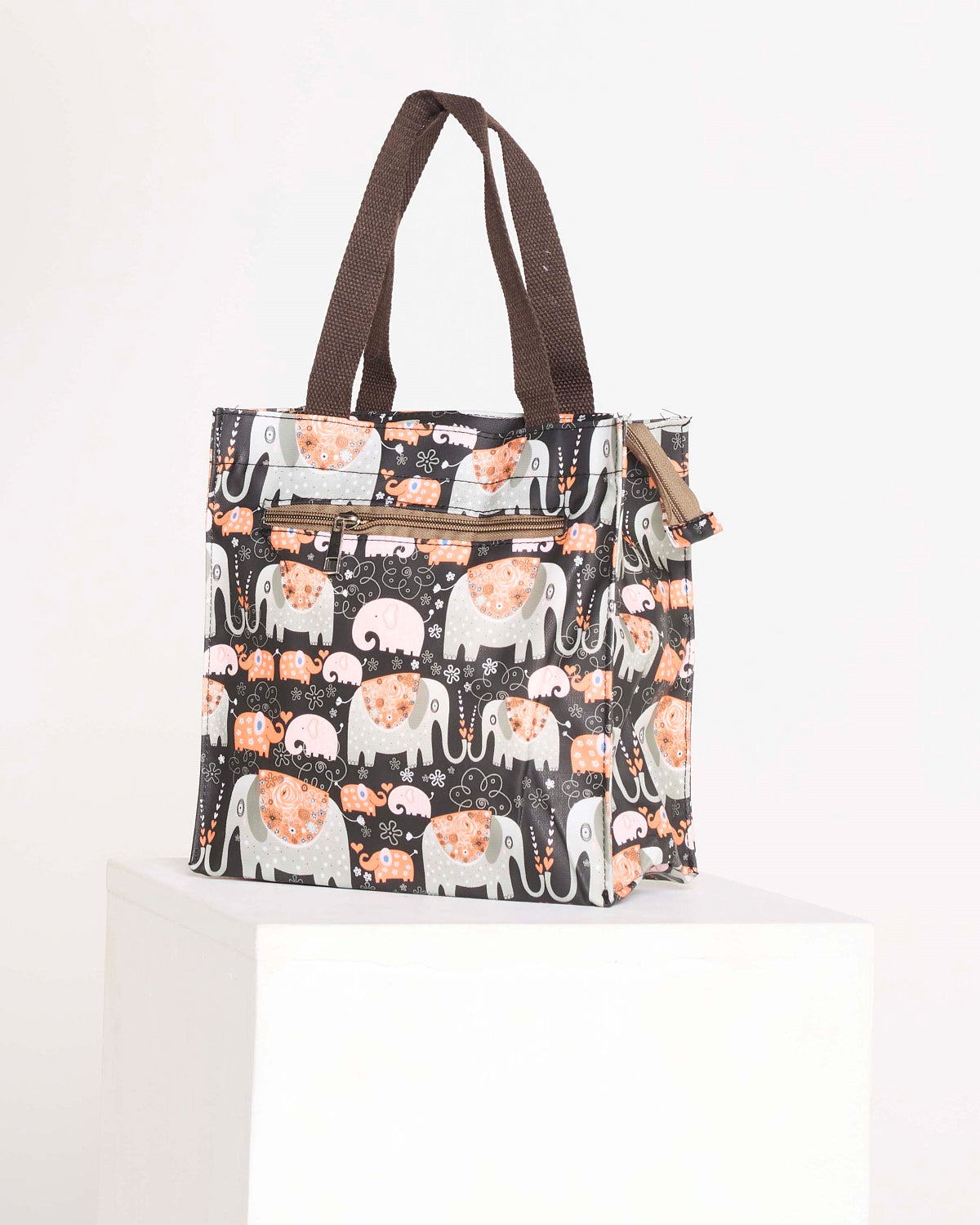 Marching Elephants Lunch Bag – Charcoal & Orange