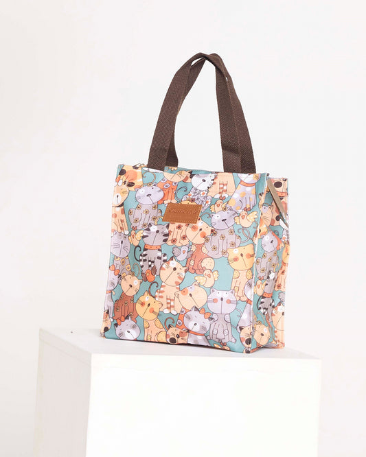 Happy Cats Lunch Bag – Teal & Orange