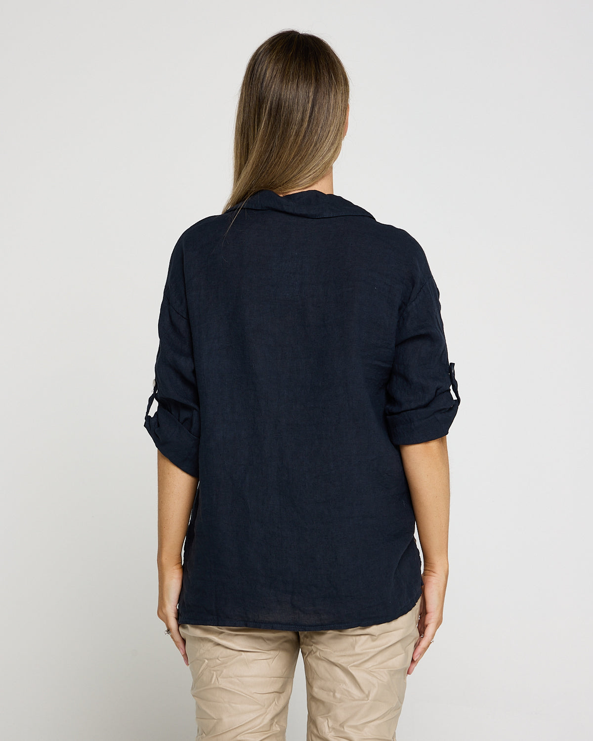 Giovanna Linen Shirt - Navy Gold Foil