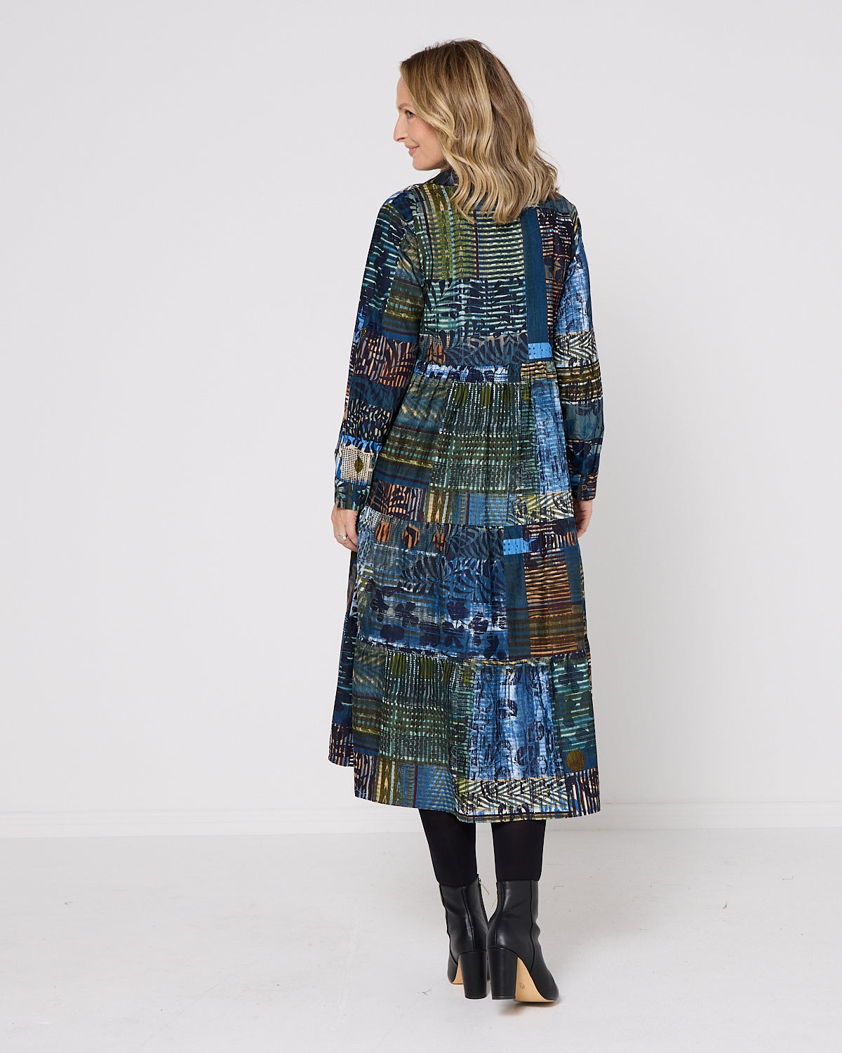 Rishfayan Midi Dress - Blue Patchwork