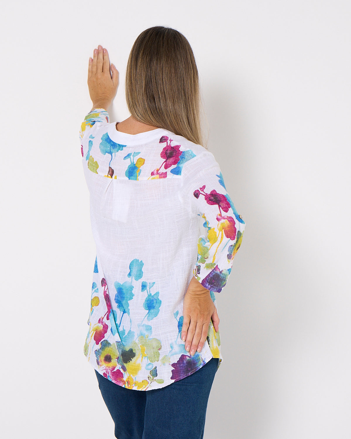 Leslie Cotton & Linen Tunic - White Floral