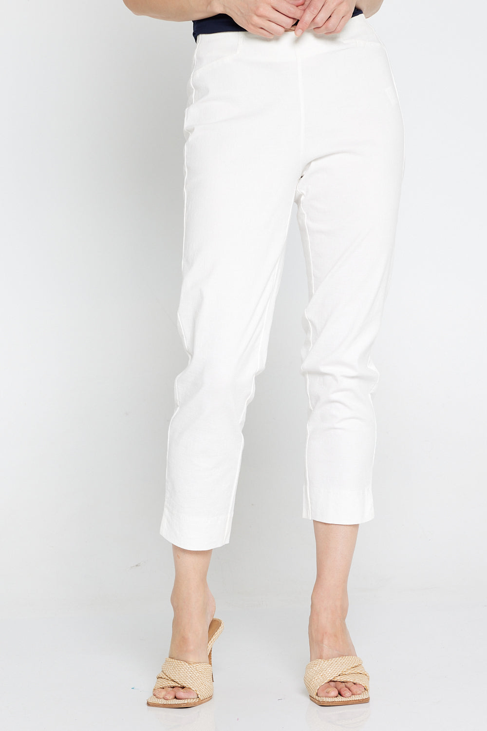 Womens Cropped Cotton Leggings Capri Length Elastic Waist Stretchy